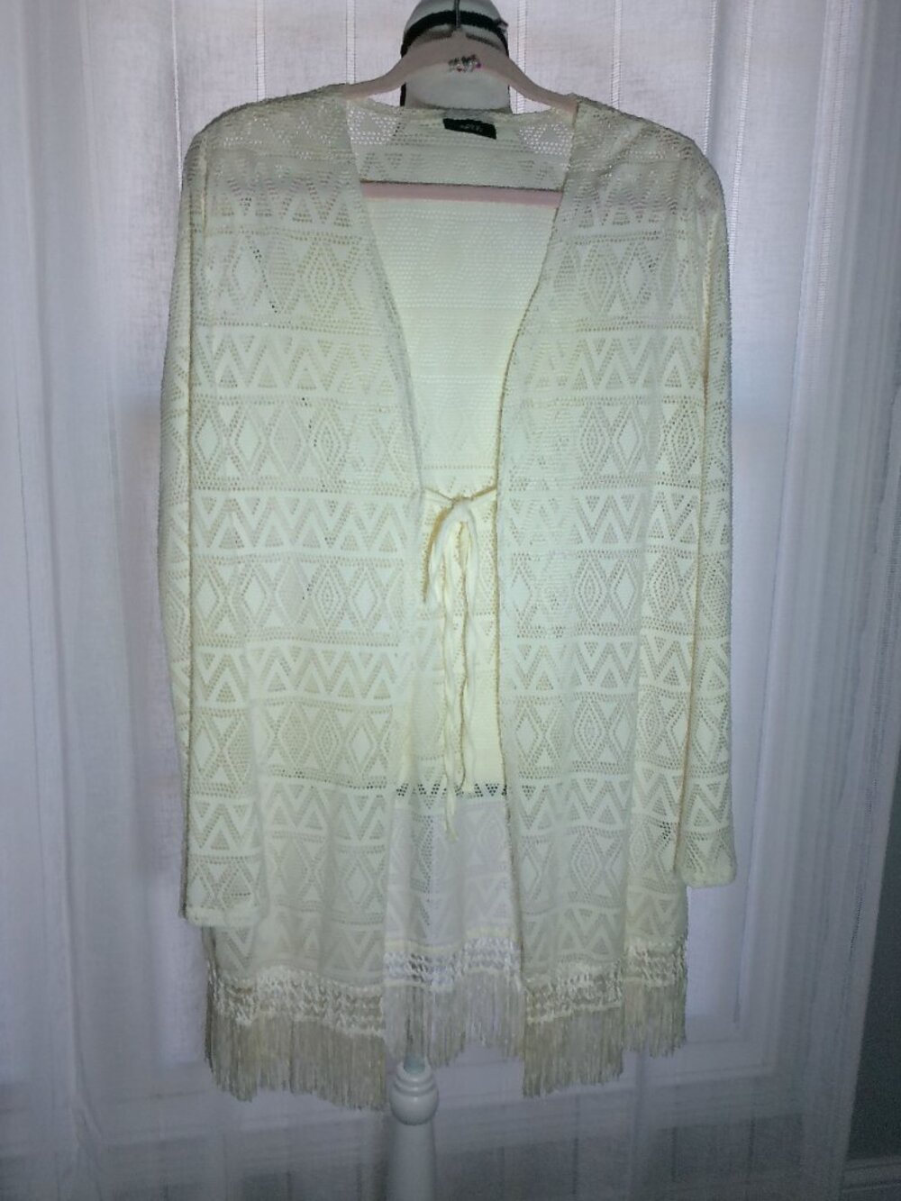 APT. 9 Swim Cover-Up Open Tie w/Fringe Hem Cream Aztec Design NWT M